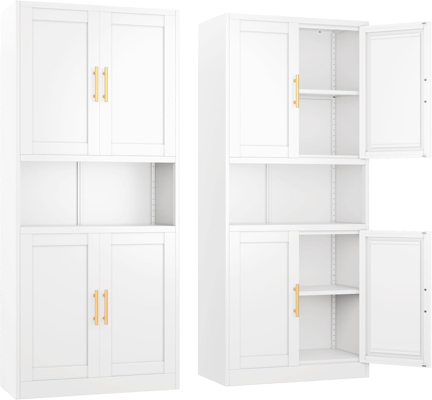 Ckzbx Gabinete de cocina de metal de 61 pulgadas de alto con 4 puertas, armarios de baño, 2 estantes ajustables para cocina, oficina en casa, sala de estar, comedor (negro)