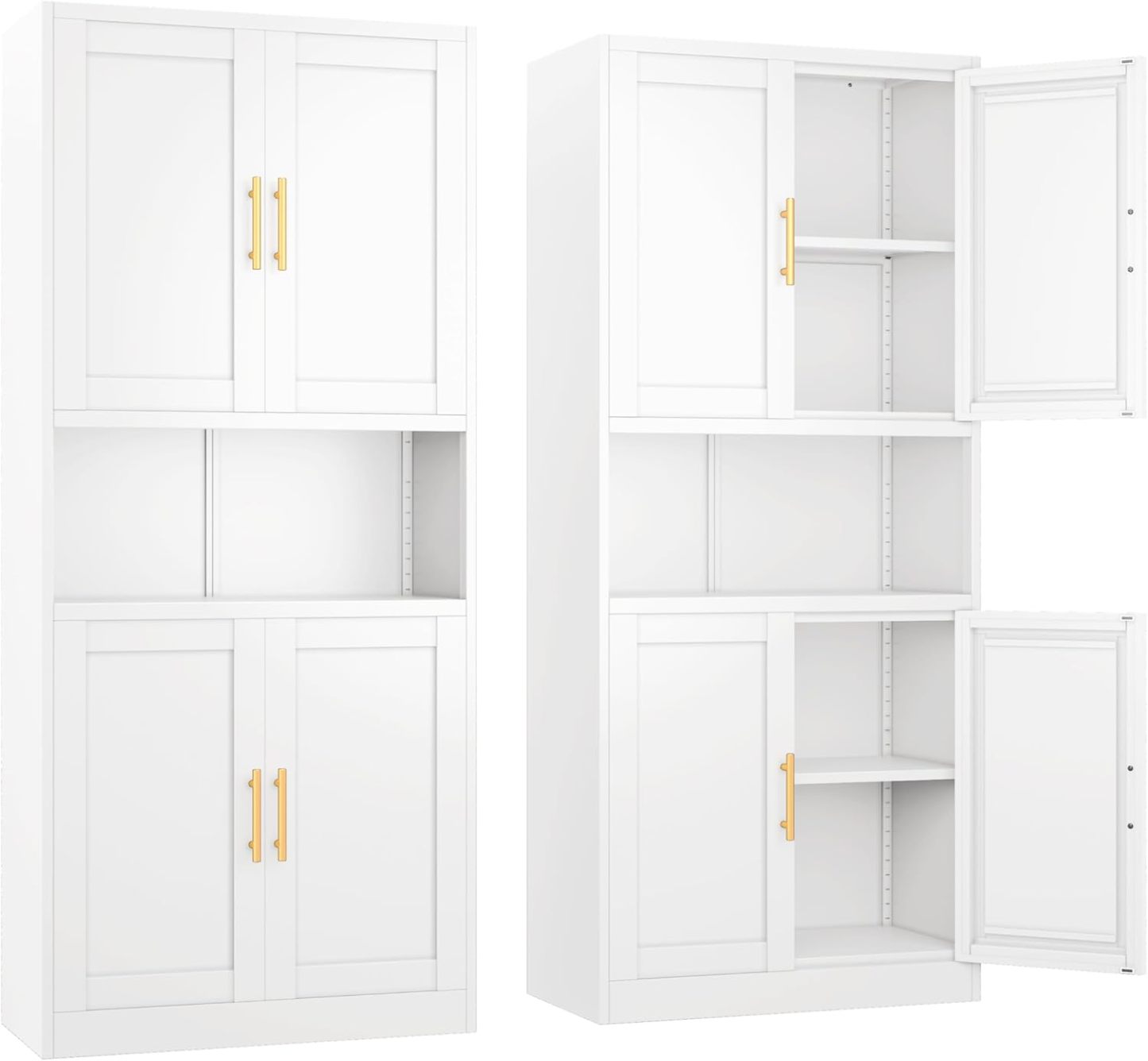 Ckzbx Gabinete de cocina de metal de 61 pulgadas de alto con 4 puertas, armarios de baño, 2 estantes ajustables para cocina, oficina en casa, sala de estar, comedor (negro)