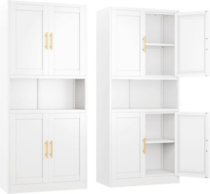 Ckzbx Gabinete de cocina de metal de 61 pulgadas de alto con 4 puertas, armarios de baño, 2 estantes ajustables para cocina, oficina en casa, sala de estar, comedor (negro)