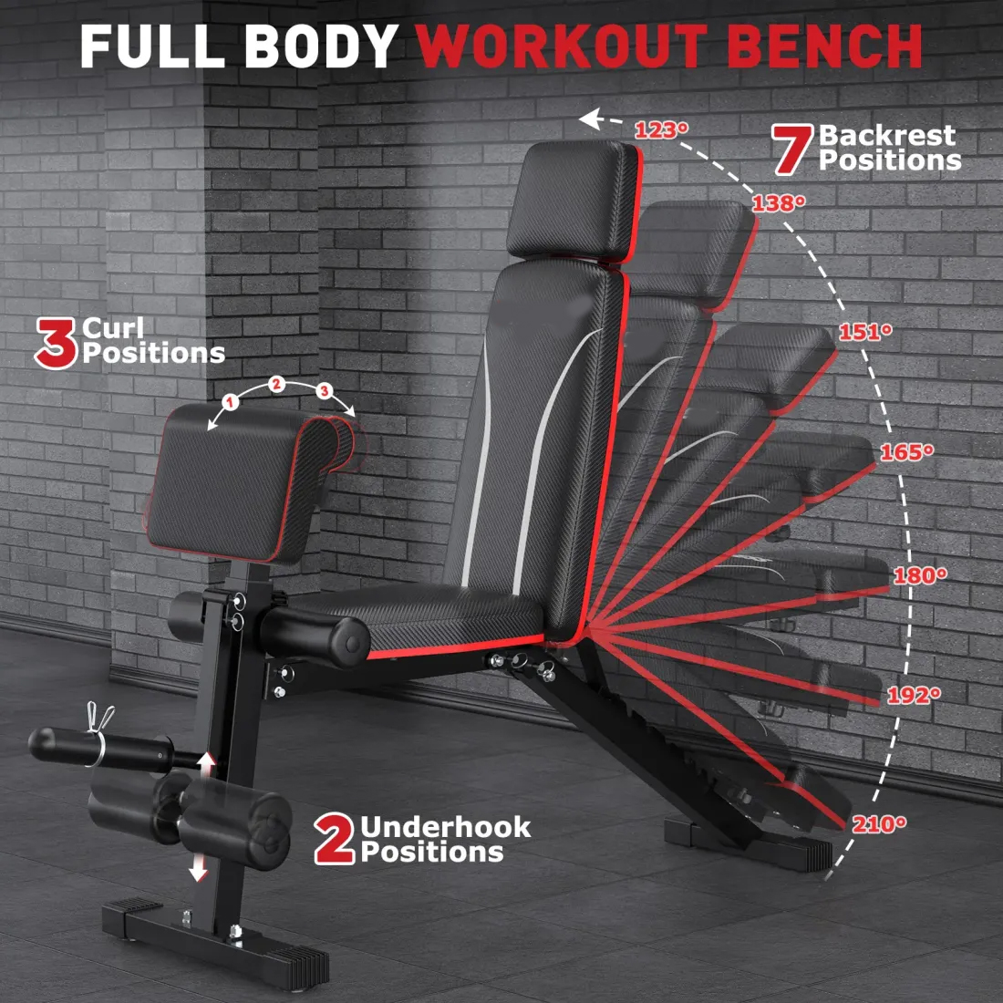 Banco de pesas plegable, capacidad de peso de 880 libras, placa de pesas no incluida, banco de entrenamiento de press de banca para gimnasio en casa, banco para hacer ejercicio, equipo de entrenamiento de abdominales inclinados y declinados, extensión de