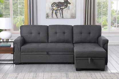 Lilola Home Lucca - Sofá seccional Reversible de Lino Gris Claro con diván de Almacenamiento