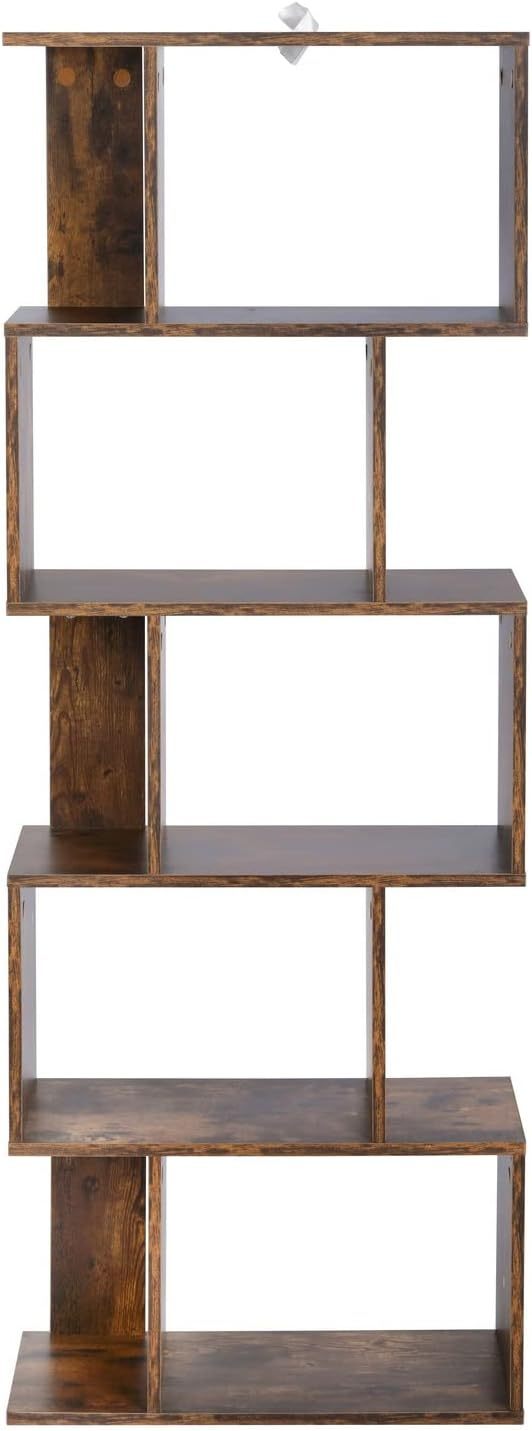 FurnitureR Estantería de Pie de 5 Niveles Estantería con Forma de S Estantería de Almacenamiento Estantería Vintage Marrón Estantería Geométrica Oficina en El Hogar