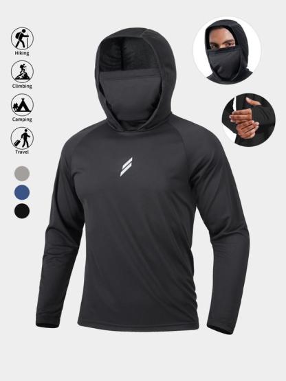 Men's Sun Protection Hoodie Set,FishingHoodiewithMask,Casual Breathable Fishing Jacket,Quick Dry Sportswear with Face Cover,SunProtectionFishingGear,Outdoor Adventure Clothing,Sportswear and Activewear