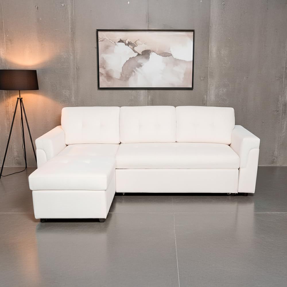 Ilios Innova | Sofá Cama Kairo de Cuero Sintético, Chaise Longue/Cama Extraíble, 3 Plazas, Estructura de Madera, Funcional y Moderno.
