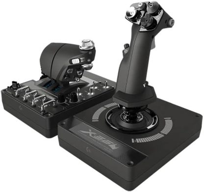 Logitech G Saitek Pro Flight X56 Rhino iluminación RGB, Wje de 16 bits de alerones y timón de profundidad, 189 controles programables, Plug and Play, exclusivas minipalancas analógicas controladas con los pulgares, RGB, USB, PC - Negro