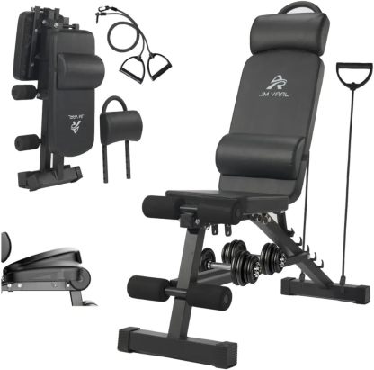 Banco de Ejercicios Ajustable, 13 en 1, 6 Posiciones, Capacidad 200kg, Multifuncional, Negro, 107x31x125cm