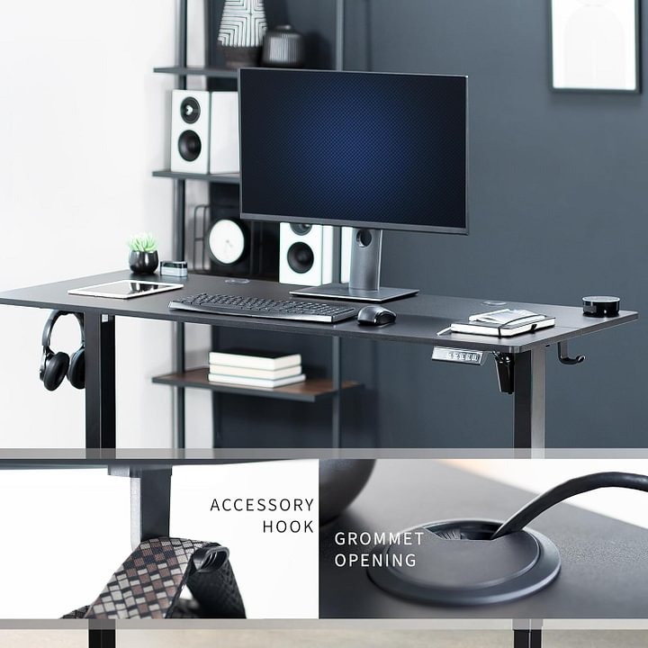 Vivo Escritorio eléctrico de 140cm x 61cm para Estar de pie, estación de Trabajo Completa para el hogar y la Oficina con Altura Ajustable, Controlador de Memoria, Negro, DESK-E155TB