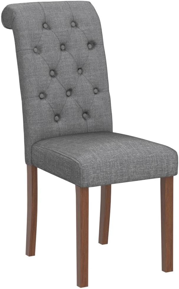 COLAMY - Juego de 6 sillas de Comedor con Botones y tapizadas, con Patas de Madera Maciza y Asiento Acolchado para Comedor, Cocina, Color Gris