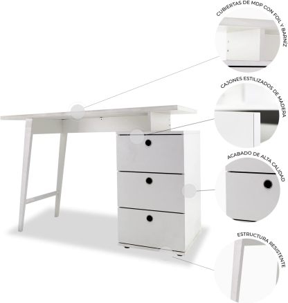 MUNDO IN MUEBLES Escritorio Milano Minimalista | Ideal para Home Office y Estudios | con Cajones y Montaje Sencillo | Estructura Robusta Que Soporta hasta 25 Kg | Gran Espacio de Almacenamiento