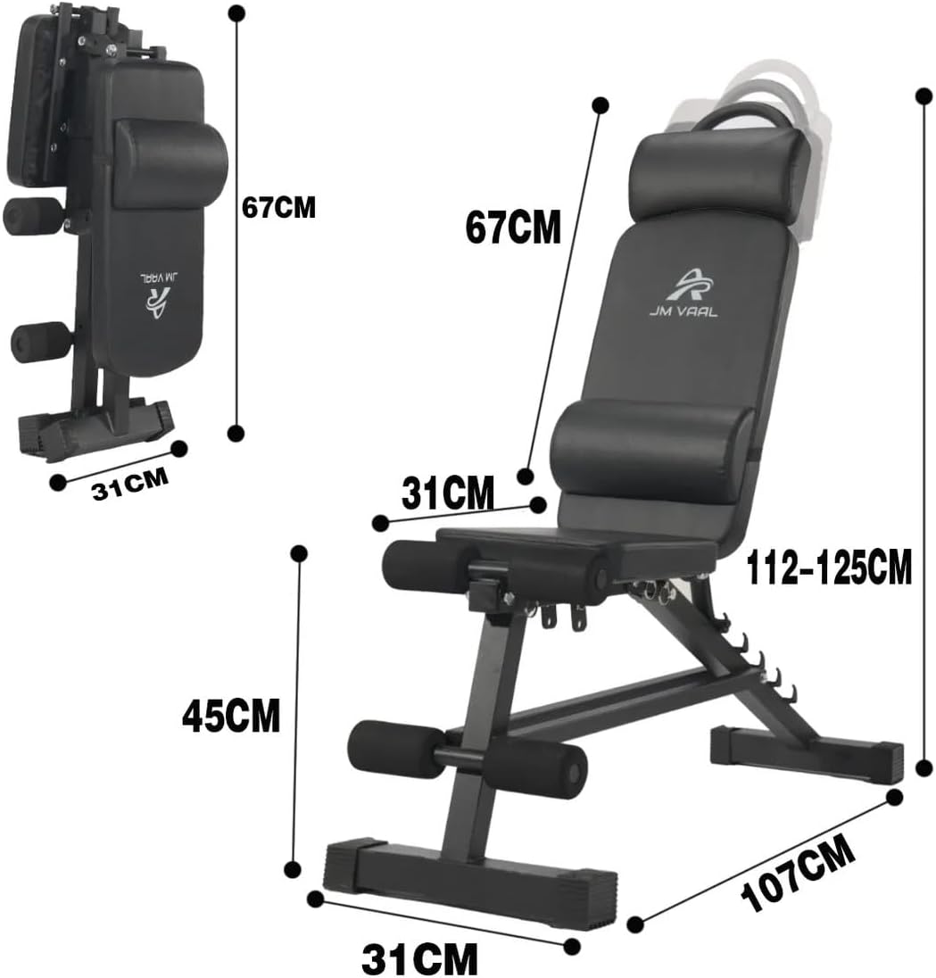 Banco de Ejercicios Ajustable, 13 en 1, 6 Posiciones, Capacidad 200kg, Multifuncional, Negro, 107x31x125cm