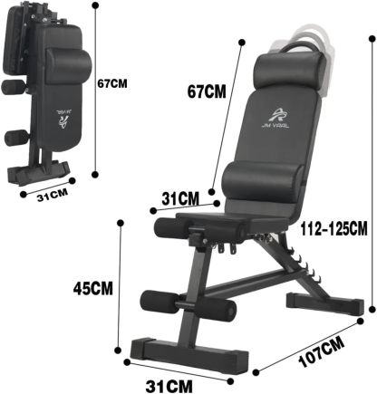 Banco de Ejercicios Ajustable, 13 en 1, 6 Posiciones, Capacidad 200kg, Multifuncional, Negro, 107x31x125cm