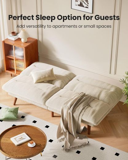 AMADA Sofá Cama Futón Convertible de 66", Juego de Futón Plegable de Pana con Respaldo y Reposabrazos Ajustables, Sillón Reclinable para Sala de Estar, Departamento u Oficina, Marco de Madera Sólida