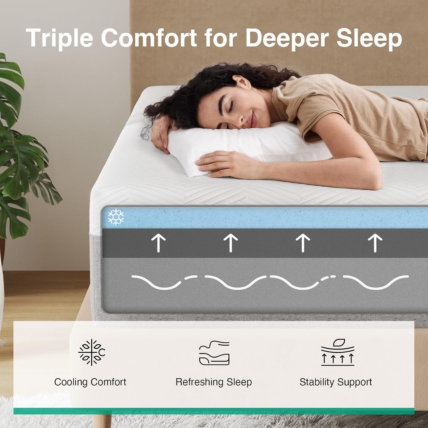 Novilla Colchón California King 🛏️, Espuma Viscoelástica con Gel 10 Pulgadas, Frescura y Alivio de Presión, Dureza Media