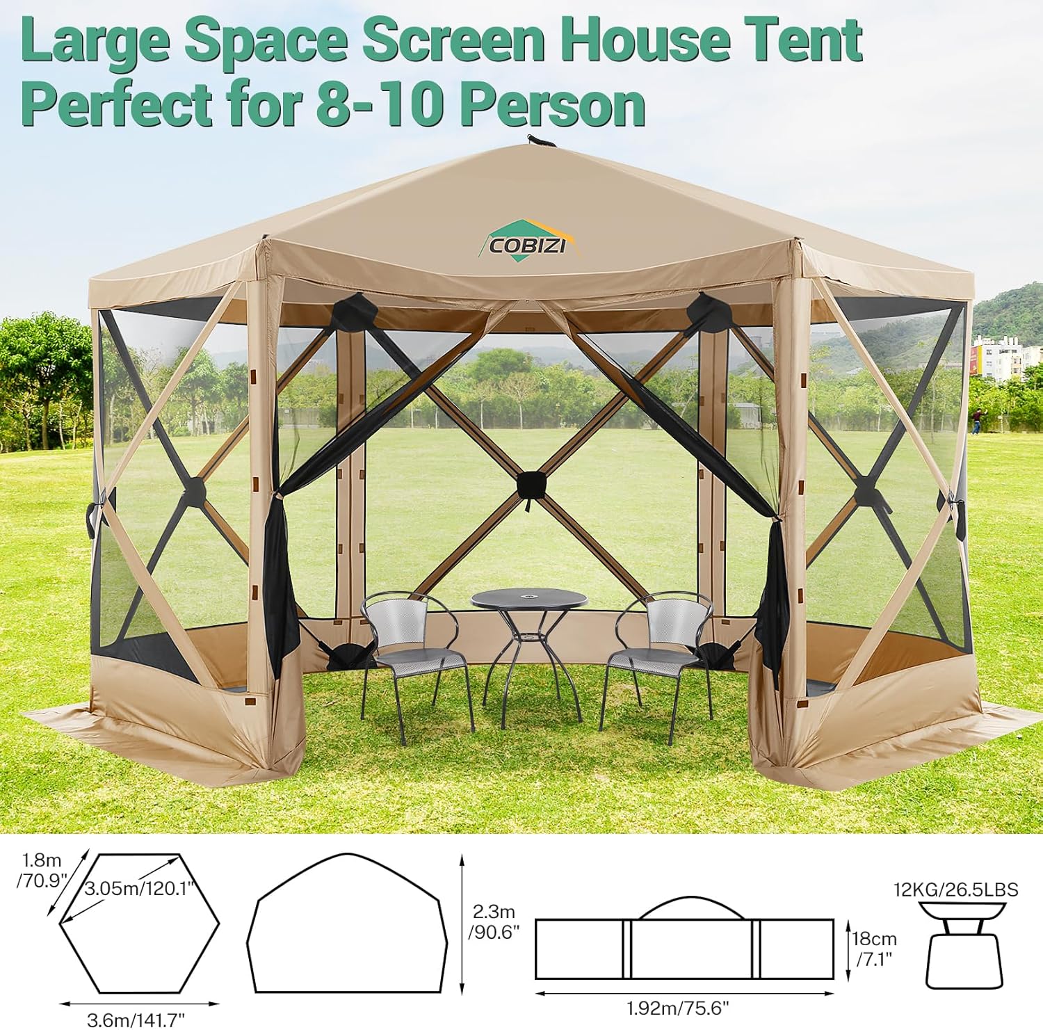 COBIZI - Toldo desplegable de 10 x 20 Pulgadas con 6 Paredes Laterales, toldo Impermeable para Eventos al Aire última intervensión, UPF 50+ cenador portátil para Fiestas, Playa, Camping, Boda,
