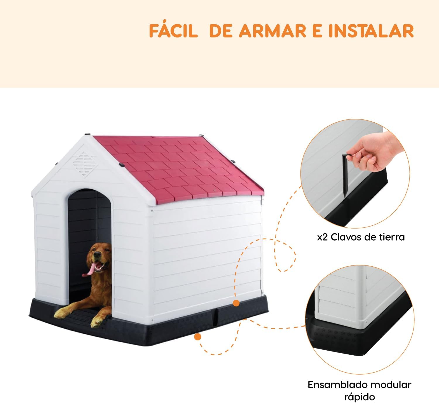 POLI PETS Casa de plástico para Perros, casa Duradera para Perros pequeños, medianos y Grandes, con Suelo Elevado y Rejillas de ventilación, ventila, fácil de Limpiar y Montar Dog Kennel