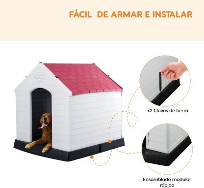 POLI PETS Casa de plástico para Perros, casa Duradera para Perros pequeños, medianos y Grandes, con Suelo Elevado y Rejillas de ventilación, ventila, fácil de Limpiar y Montar Dog Kennel