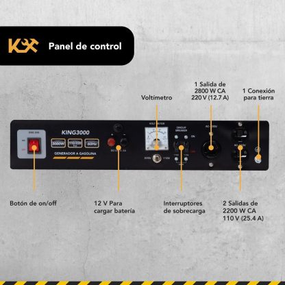KINGSMAN | Generador Portátil de Energía a Gasolina 3000W - Motor 1 Cilindro 4 Tiempos - Estación de Energía 110/220V - 60Hz - 15L Tanque de Combustible