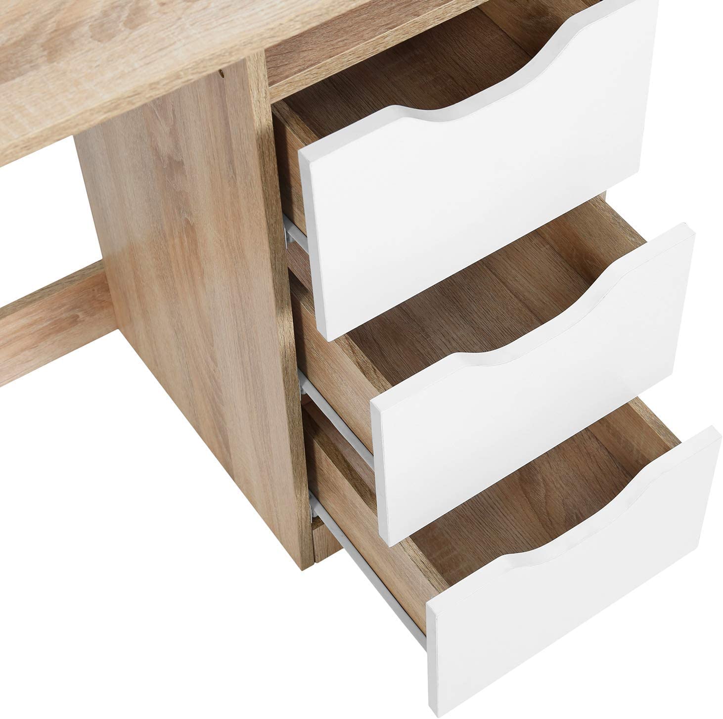 FurnitureR Escritorio para Computadora de Oficina con Almacenamiento Escritorio de Trabajo y Estudio con 5 Estantes Mesa Portátil para Estudiantes Escritorio de Escritura Moderno Haya y Blanco