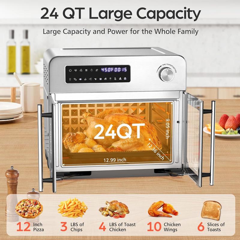 Combo de Freidora de Aire y Horno Tostador OSTBA con Puertas Francesas — Incluye 102 Recetas y 7 Accesorios. Freidora de Aire y Horno de Convección de Sobremesa Extra Grande 10 en 1: 95% Menos Aceite, Cocción Rápida y Crujiente, Fácil de Limpiar.