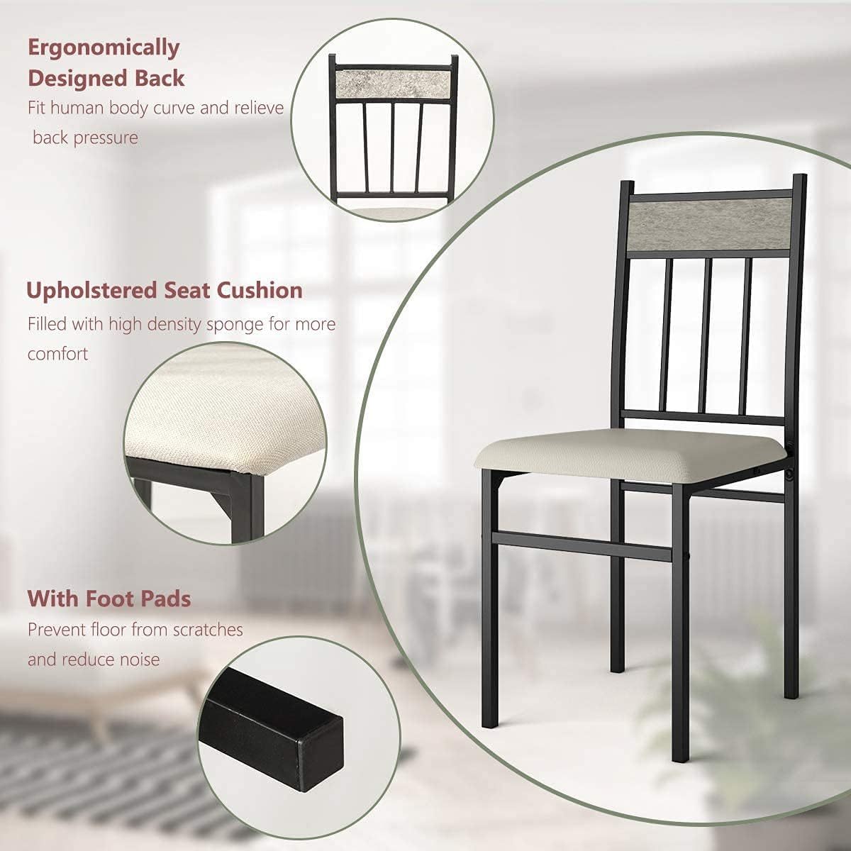 Juego de mesa de comedor de cocina de 5 piezas Tangkula, juego de mesa y sillas modernas que incluye 1 mesa rectangular y cuatro sillas de respaldo alto, marco de metal y asiento acolchado, tablero de mesa de mármol sintético (gris)