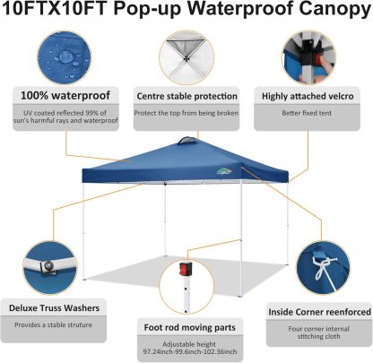 COBIZI - Toldo desplegable de 10 x 20 Pulgadas con 6 Paredes Laterales, toldo Impermeable para Eventos al Aire última intervensión, UPF 50+ cenador portátil para Fiestas, Playa, Camping, Boda,