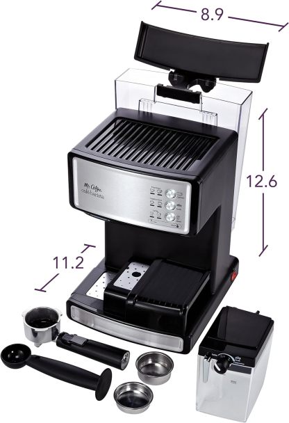Mr. Coffee Cafe Barista Cafetera eléctrica para espresso con espumador de leche automático, BVMC-Ecm.P1000, Sin muestra gratis, Acero inoxidable, 1