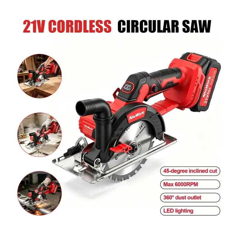 🛠️🔥Sierra Circular Inalámbrica 21V de 6.5 Pulgadas, 2 Baterías 4.0Ah 15 Celdas con Cargador Rápido, 3 Cuchillas de Carburo y Accesorios, Guía Láser, Bisel Ajustable 0‑50° y Ajuste de Profundidad para Corte de Madera