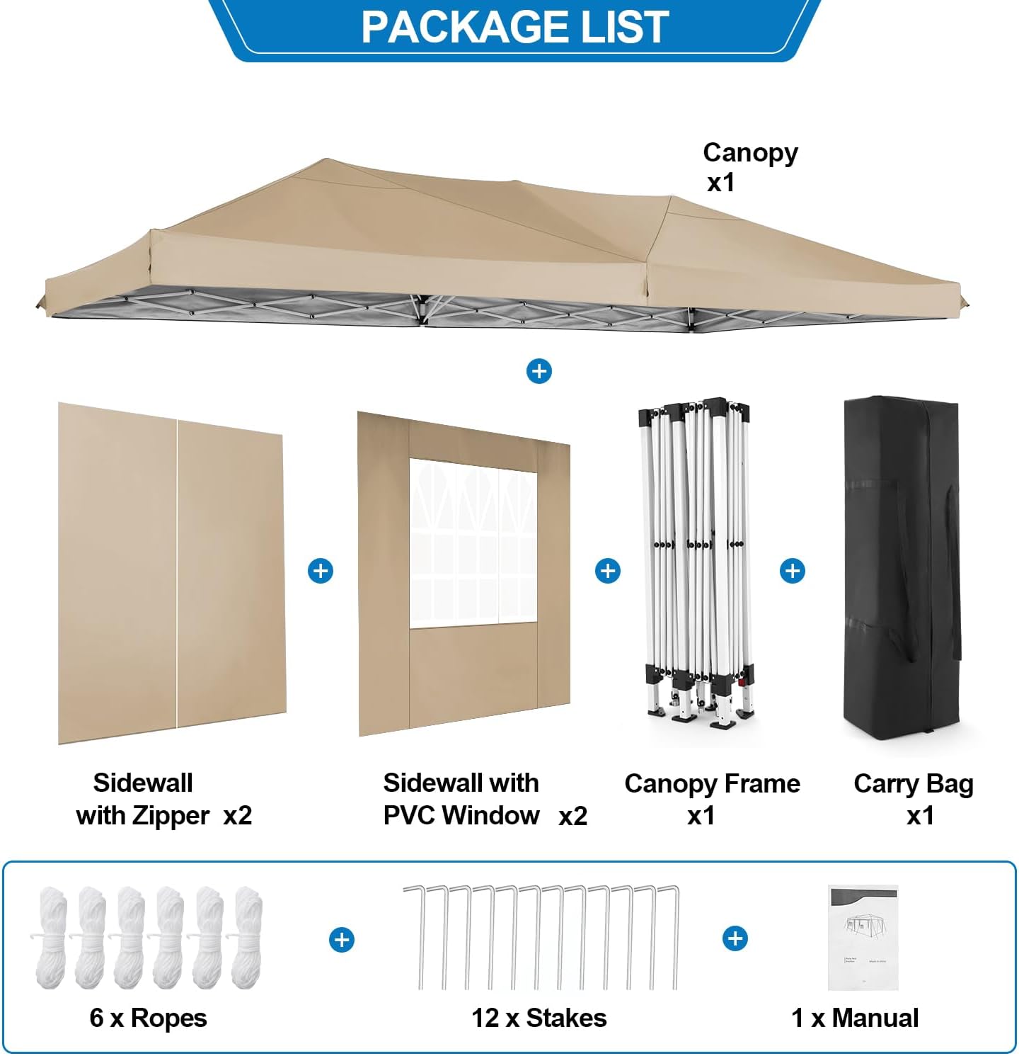 COBIZI - Toldo desplegable de 10 x 20 Pulgadas con 6 Paredes Laterales, toldo Impermeable para Eventos al Aire última intervensión, UPF 50+ cenador portátil para Fiestas, Playa, Camping, Boda,