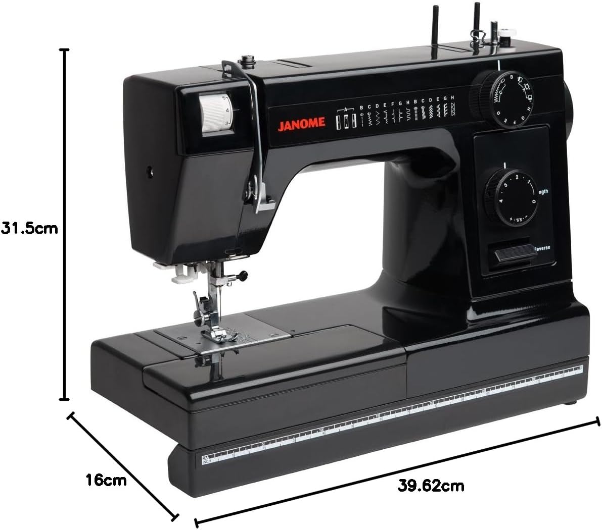 janome Máquina de Coser con Cuerpo de Aluminio Industrial HD1000 edición Negra con 14 Puntadas, Ojal de 4 Pasos, enhebrador de Agujas automático y alimentación descendiente