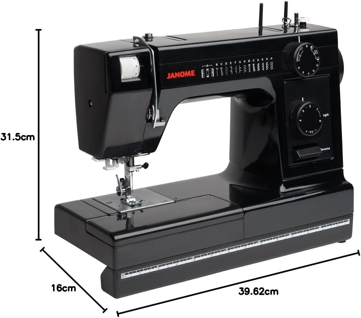 janome Máquina de Coser con Cuerpo de Aluminio Industrial HD1000 edición Negra con 14 Puntadas, Ojal de 4 Pasos, enhebrador de Agujas automático y alimentación descendiente