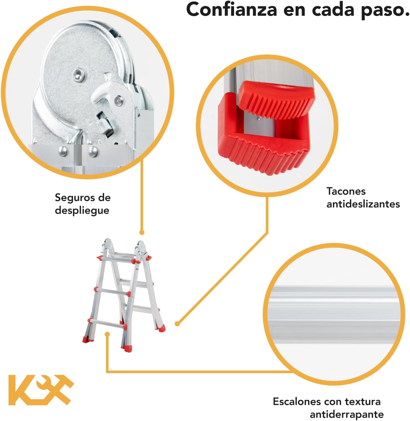Kingsman | Escalera Multiposiciones 12 Peldaños con Charolas – Soporta hasta 150 kg – Escalera de Aluminio 3.5 MTS – Plegable – Escalera Multipropósito – Tipo Tijera – Andamio – Escalera Recta