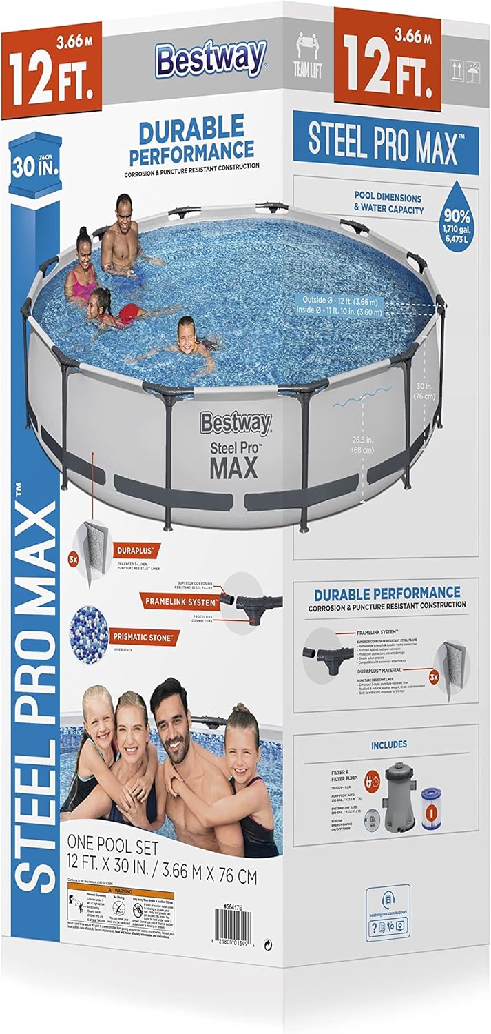 Bestway Steel Pro MAX - Juego de piscina redonda sobre el piso de 14 x 33 pulgadas, incluye bomba de filtro de 530 galones