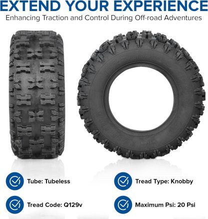AlveyTech - Neumático de 13 x 5.00-6 con banda de rodadura Knobby Q129 para ATV, Go-Kart y Dune Buggy (juego de 4) - Neumáticos sin cámara de repuesto para quad, 4 ruedas y mini bicicletas como