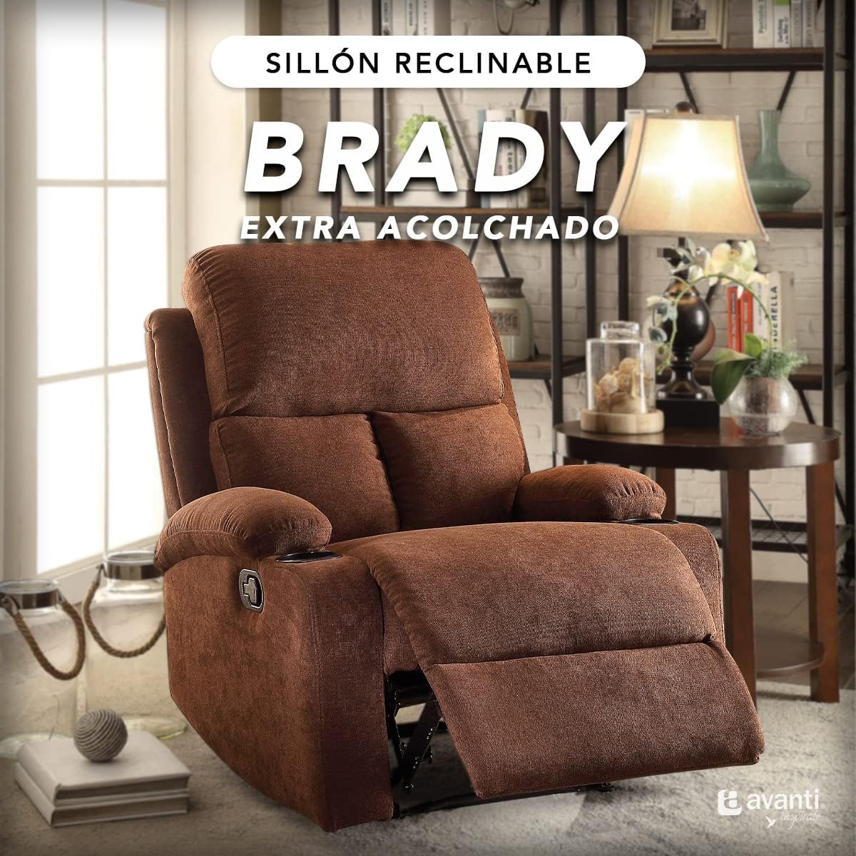 Sillon Reclinable para Adultos Individual - Brady - con Sistema Manual - Reposet de Tela - Varios Colores (Gris).