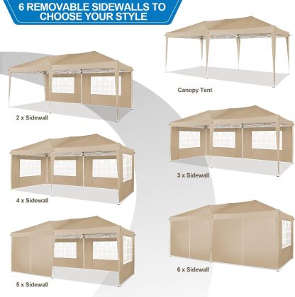 COBIZI - Toldo desplegable de 10 x 20 Pulgadas con 6 Paredes Laterales, toldo Impermeable para Eventos al Aire última intervensión, UPF 50+ cenador portátil para Fiestas, Playa, Camping, Boda,