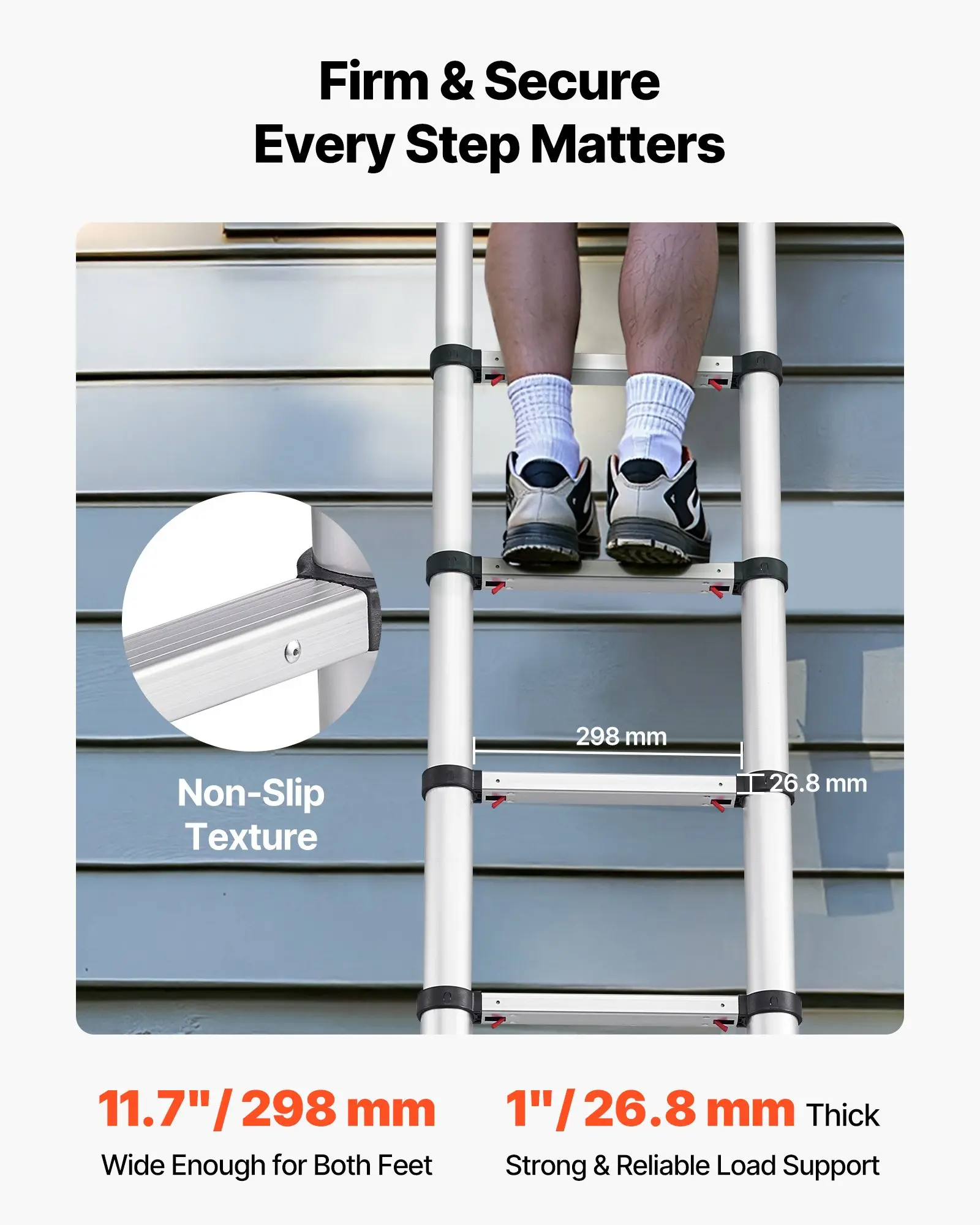 Escalera telescópica de 12.5 pies — De aluminio, ligera, multiusos y plegable — Retracción con un solo toque — Alta resistencia (capacidad máx. de 330 lb) con pies antideslizantes — Ideal para el hogar, trabajos al aire libre y acceso a desvanes.