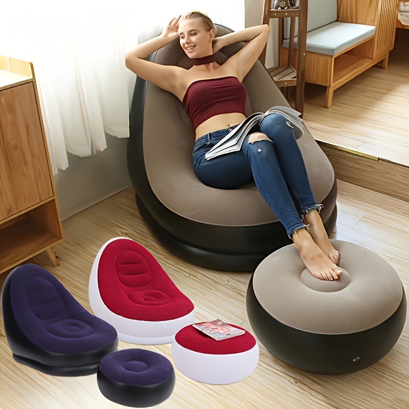 1set Inflatable Lounger Sofa Portable Lazy Slip-on Sofa Color Boxed Modern Casual Home Outdoor Camping Movable Flocking Sofa