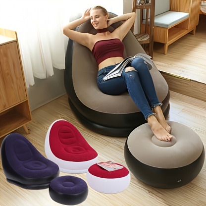1set Inflatable Lounger Sofa Portable Lazy Slip-on Sofa Color Boxed Modern Casual Home Outdoor Camping Movable Flocking Sofa