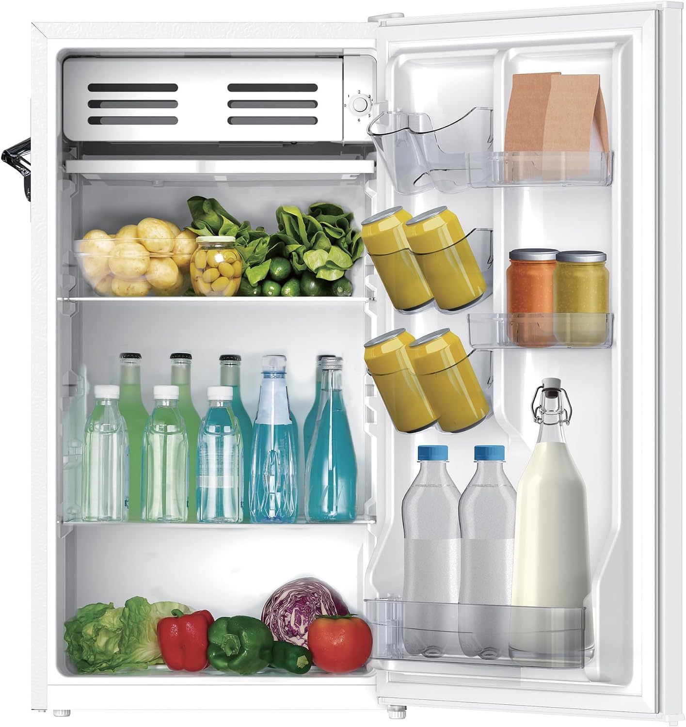❄️ Refrigerador compacto retro Frigidaire con enfriador, refrigerador de mostrador de 3.2 pies cúbicos con abridor de botellas incorporado, ideal para oficina, dormitorio, residencia estudiantil o cabaña