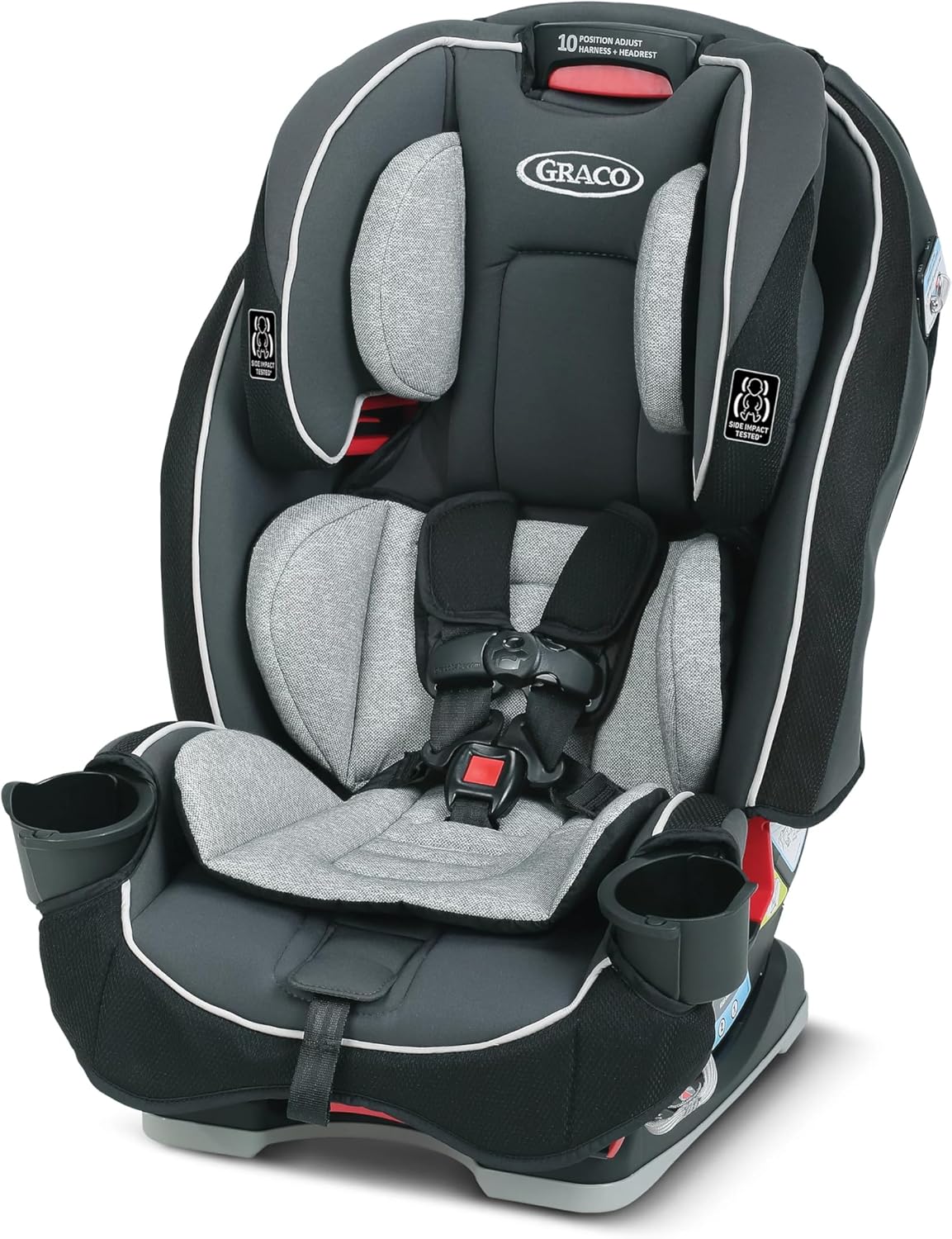 Graco SlimFit 3 en 1 Asiento de coche convertible, diseño que ahorra espacio, Darcie, adecuado para trasero y delantero, asiento elevador de respaldo alto con reposacabezas de 10 posiciones