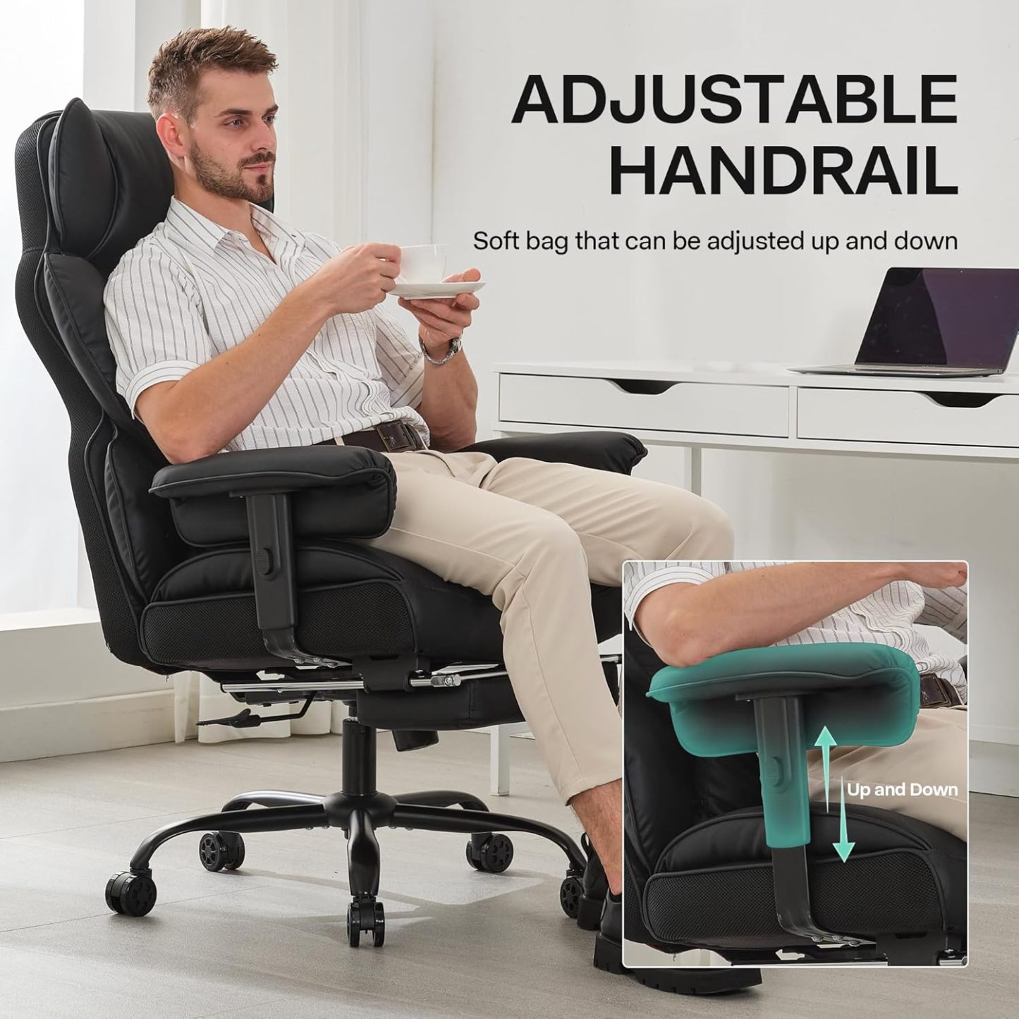 Gzagdecr - Silla de oficina grande y alta de 400 libras, silla de juego de piel sintético con respaldo alto, silla reclinable, silla de oficina ergonómica ejecutiva, soporte lumbar, silla de