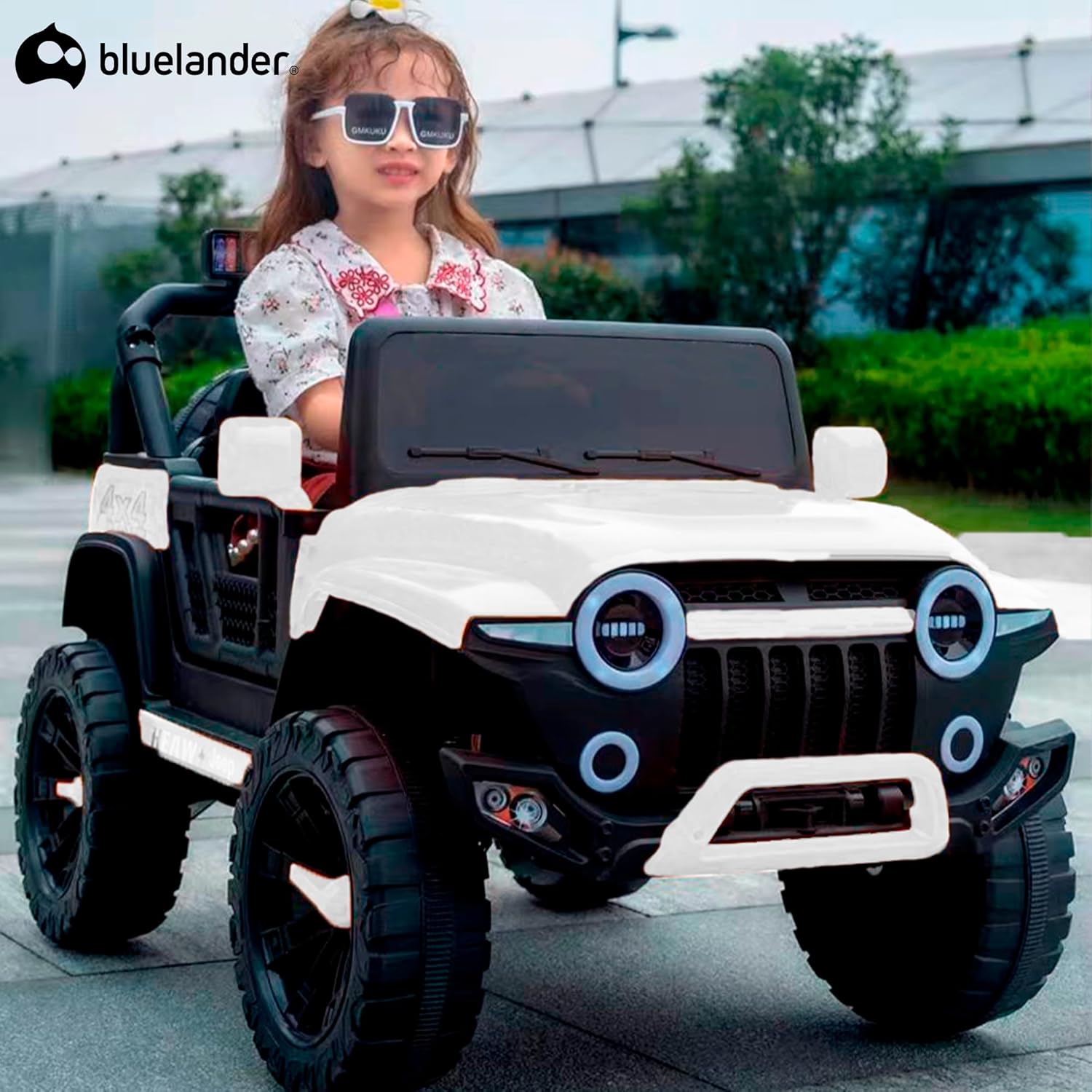 Bluelander Carro Electrico Tipo Jeep Montable Niño Niña, 69*61*105 Cm, Carro Electrico 5 KM/H, Carrito Montable Electrico Musical, Luz Led, Control Remoto, Puerto USB, MIC, Bateria Recargable (Rojo)