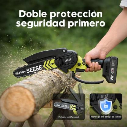 SEESE Mini motosierra inalámbrica 6”, motor sin escobillas, con 2 baterías de 2000 mAh – Ideal para poda, jardinería y corte de madera