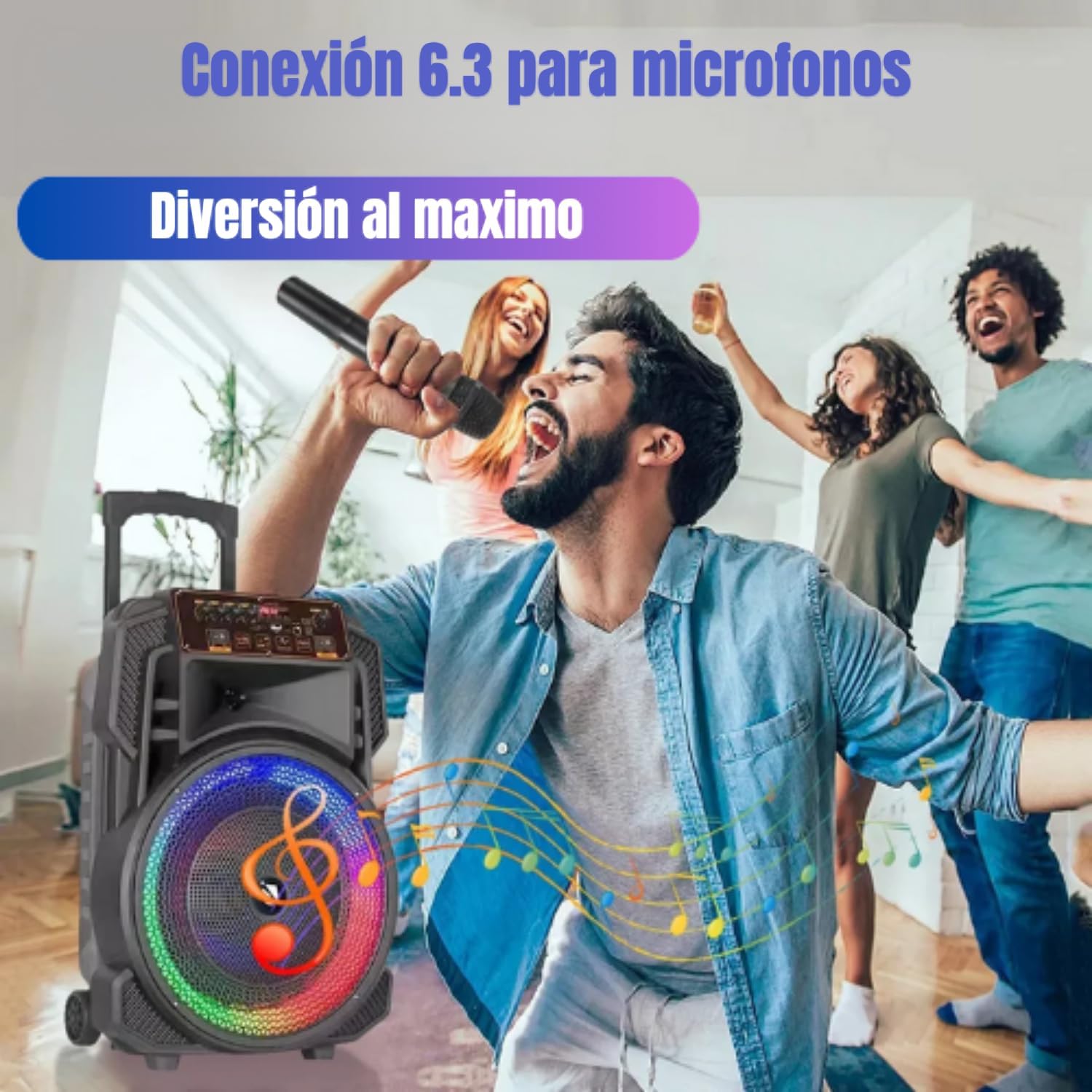 LINK BITS KTS-1666 Bocina Bluetooth Grande 15 Pulgadas, Recargable Altavoces Speaker Control y micrófono, bafle Karaoke para Fiesta con Luz Led