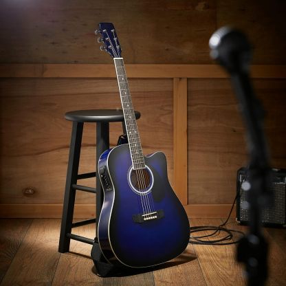 Ashthorpe - Paquete de guitarra acústica-eléctrica de tamaño completo, Negro