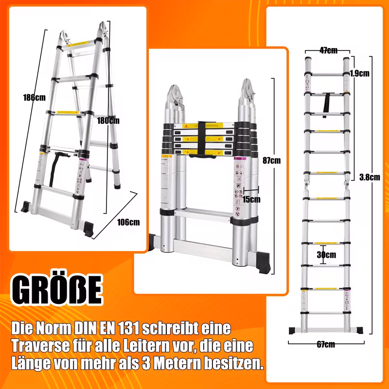 escalera telescópica plegable de aluminio aweioo 3.8m, escalera extensible antideslizante multifunción, carga  : 150kg, escaleras de uso múltiple, diseño compacto,escalera  ,escalera  ,escalera retráctil,entusiastas del bricolaje Detalles del producto 2