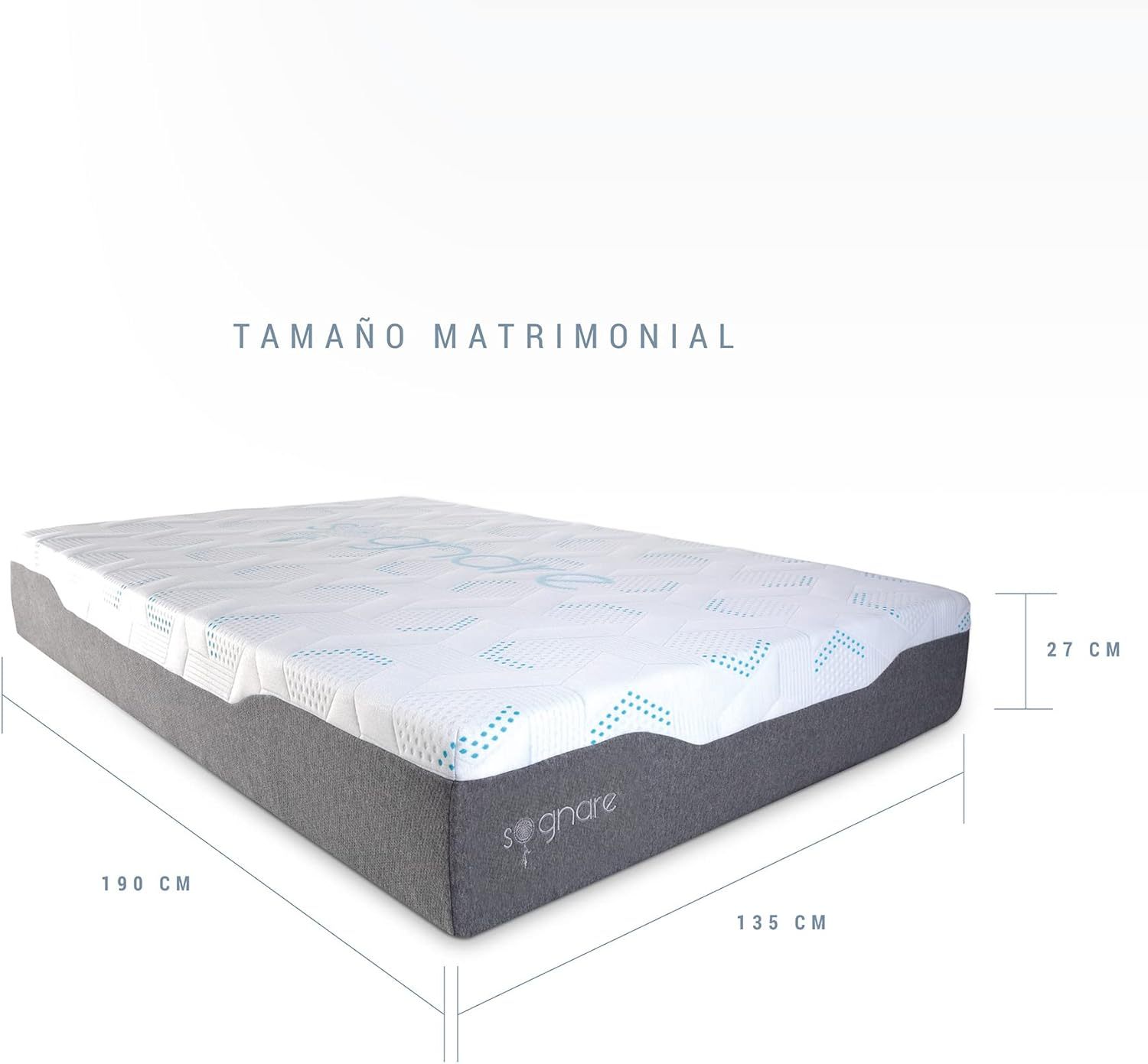 Sognare Sense Colchón Tamaño Queen Size, híbrido de Memory Foam y Gel, Densidad Semi Firme, Fresco con Funda Removible Lavable. 100 Noches de Garantía.