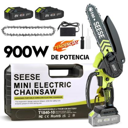 SEESE Mini motosierra inalámbrica 6”, motor sin escobillas, con 2 baterías de 2000 mAh – Ideal para poda, jardinería y corte de madera