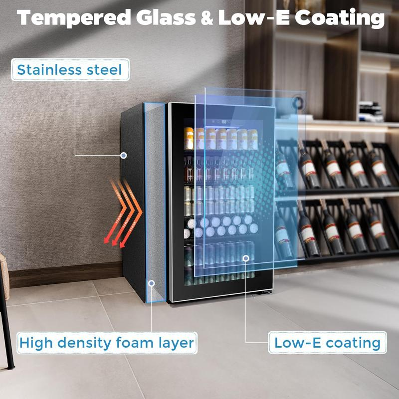 Refrigerador y Enfriador de Bebidas, Mininevera con capacidad para 48-130 latas, Enfriador compacto con pantalla digital (32~61℉), Pequeño refrigerador con 4 estantes para oficina en casa, dormitorio, garaje o sala de juegos