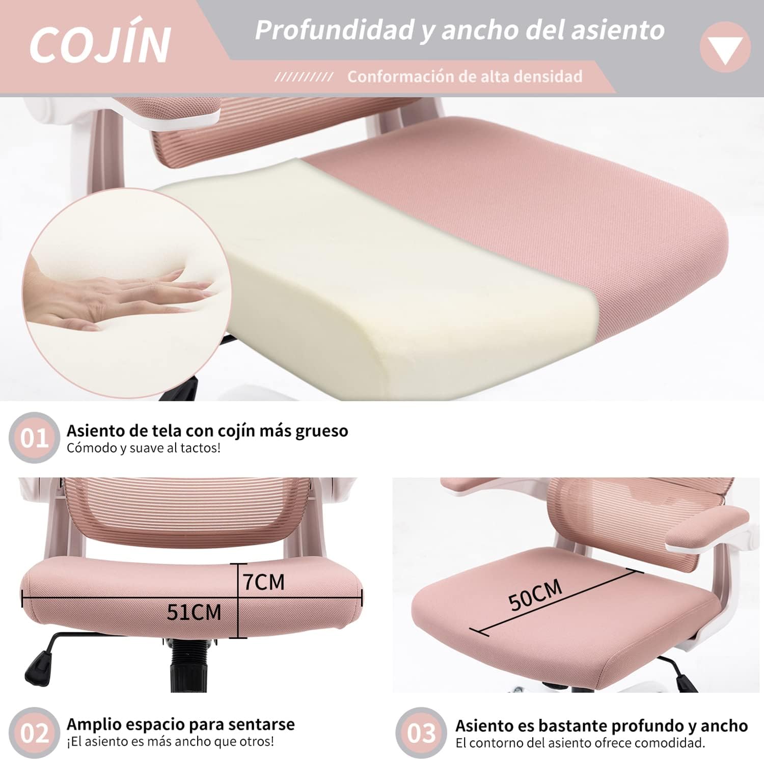 HOMEMAKE FURNITURE Silla Oficina ergonómica de Respaldo Alto con Soporte Lumbar Ajustable Altura reclinable descansabrazos Ajustables Silla Gamer sillas para Escritorio Silla ergonomica Rosa